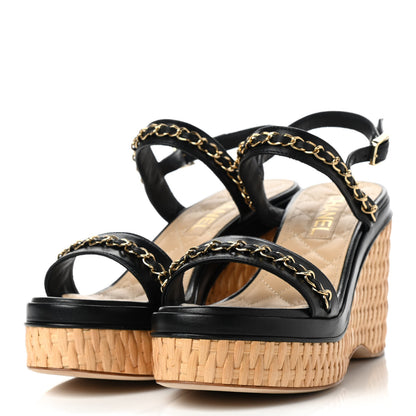 Chanel Lambskin Chain Platform Sandals 37.5 Black 3 of 8