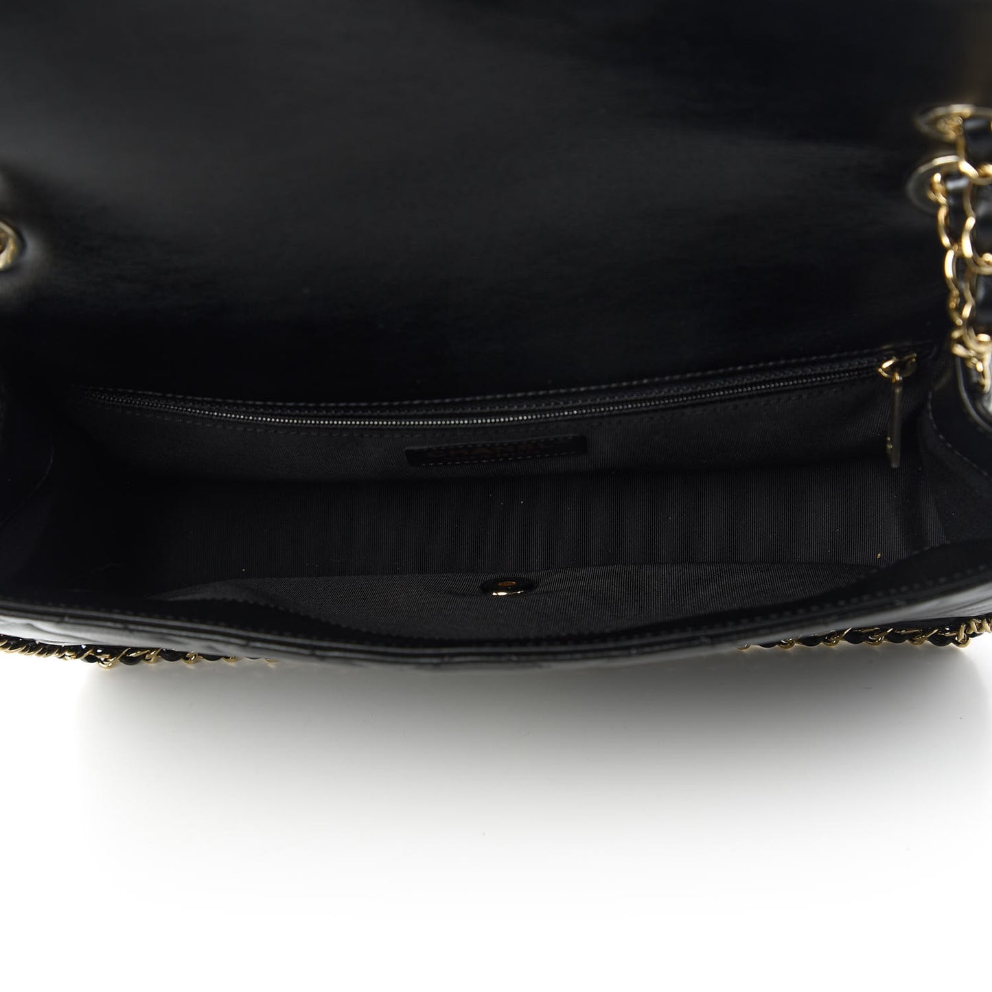 Crumpled Calfskin Quilted Large Chain All Over Flap Bag Black
