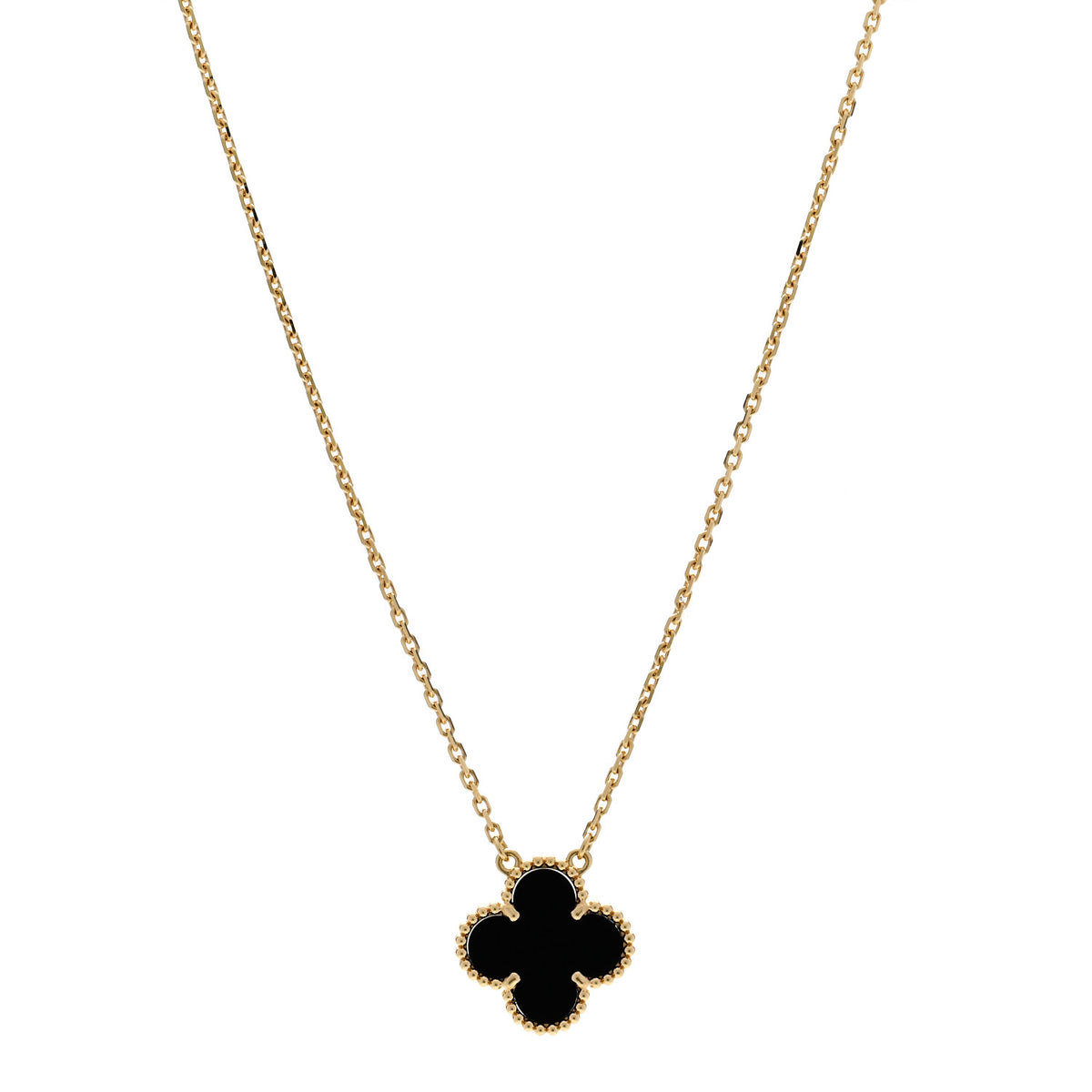 18K Yellow Gold Black Onyx Vintage Alhambra Pendant Necklace