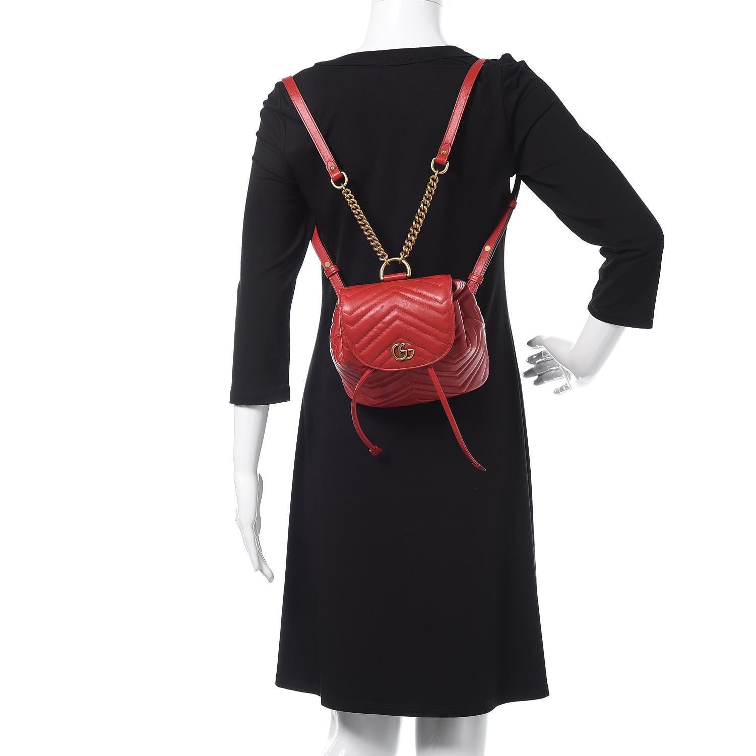 Gucci Calfskin Matelasse GG Marmont Flap Backpack Hibiscus Red 2 of 10