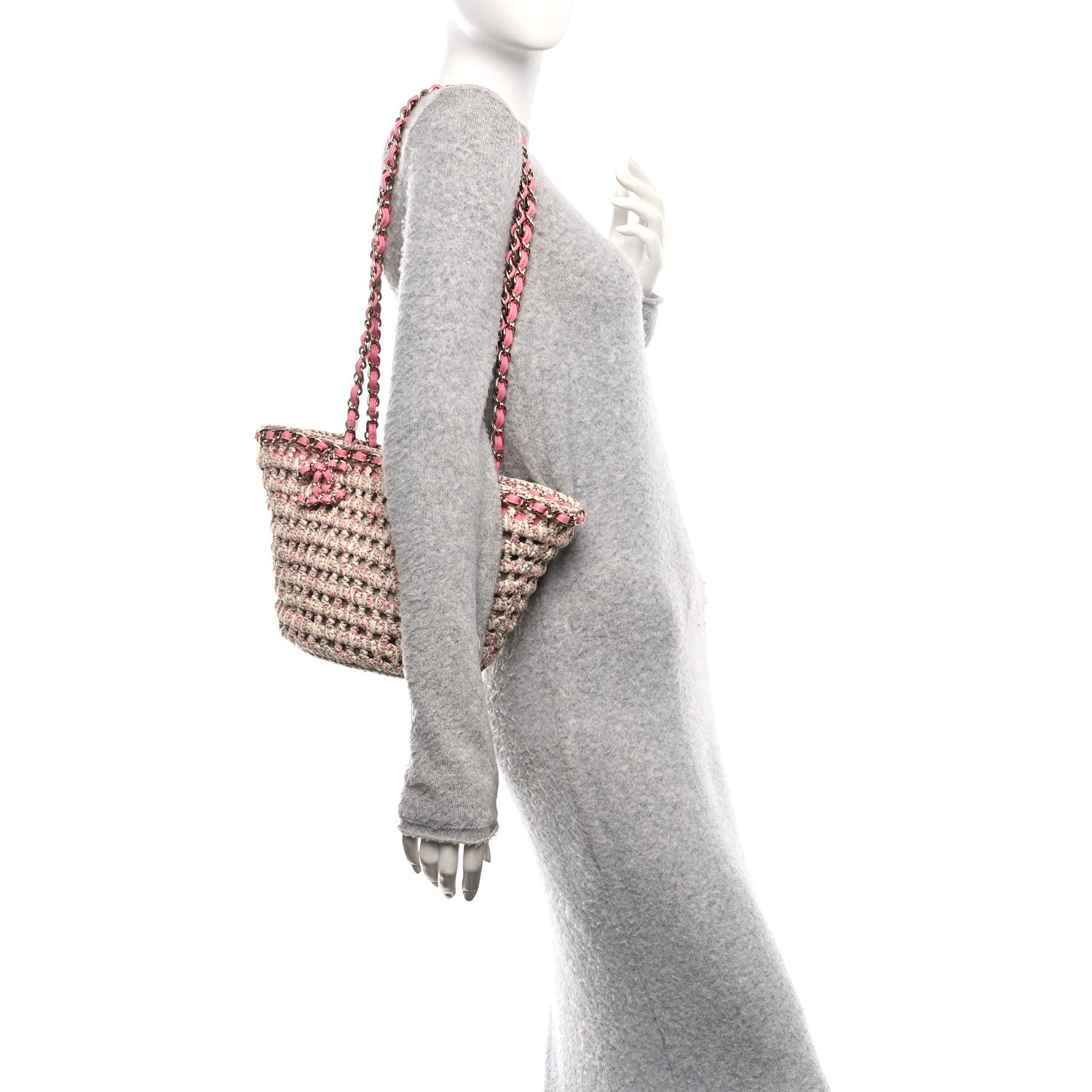 Chanel Mixed Fibers Calfskin Crochet Small Shopping Bag Beige Pink 2 of 11