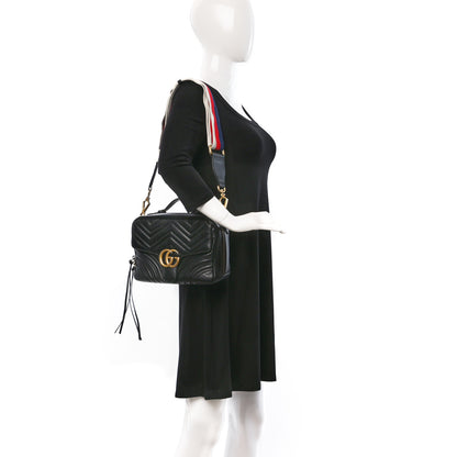 Gucci Calfskin Matelasse Sylvie Web Small GG Marmont Top Handle Shoulder Bag Black 2 of 9