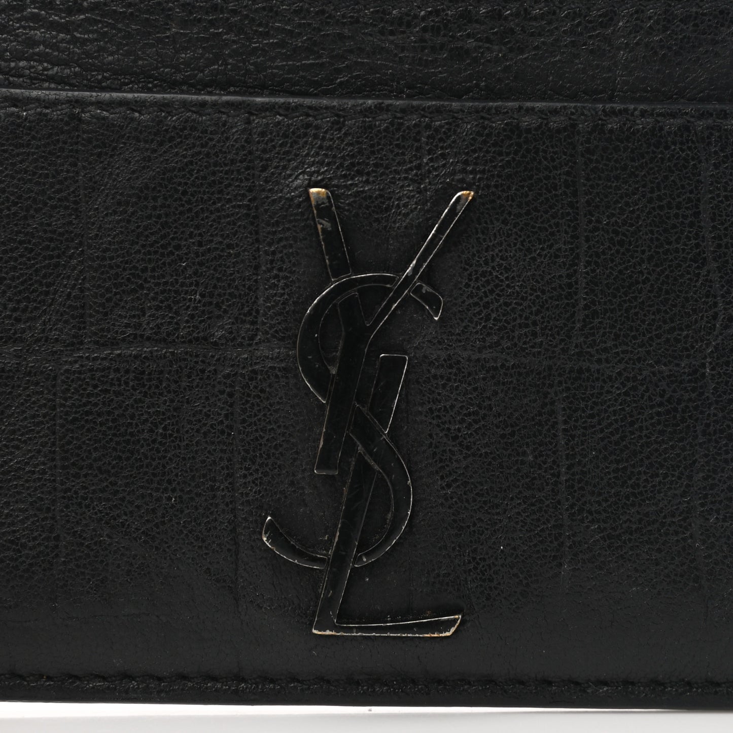 Calfskin Crocodile Embossed Monogram Credit Card Case Black