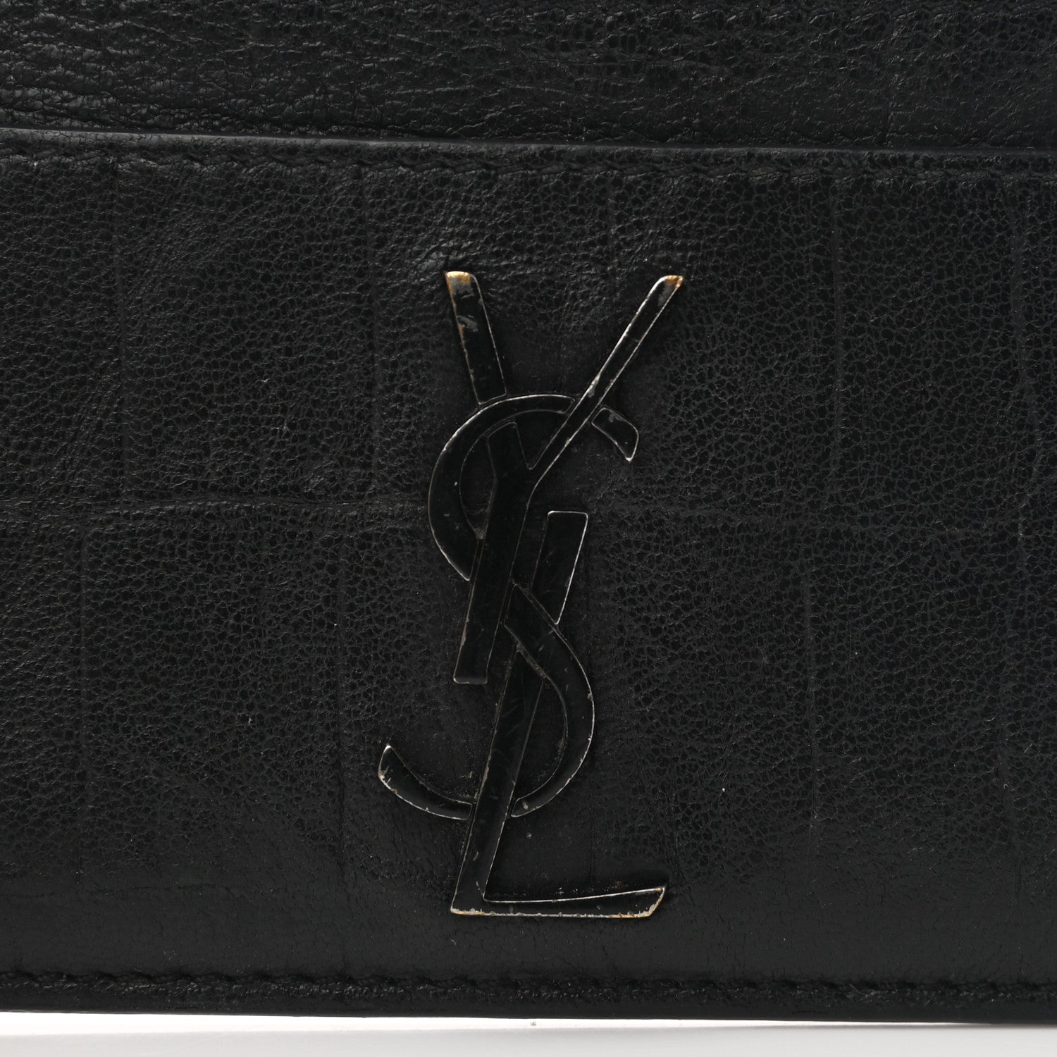 Saint Laurent Calfskin Crocodile Embossed Monogram Credit Card Case Black 10 of 10