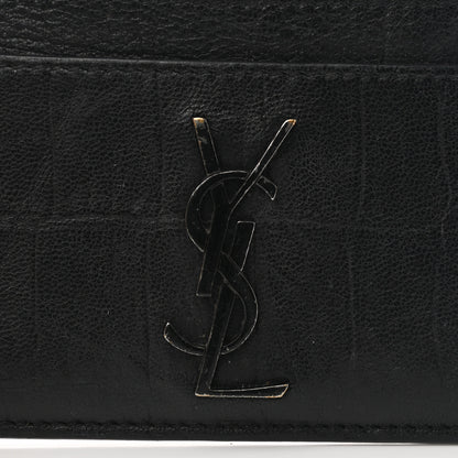 Saint Laurent Calfskin Crocodile Embossed Monogram Credit Card Case Black 10 of 10