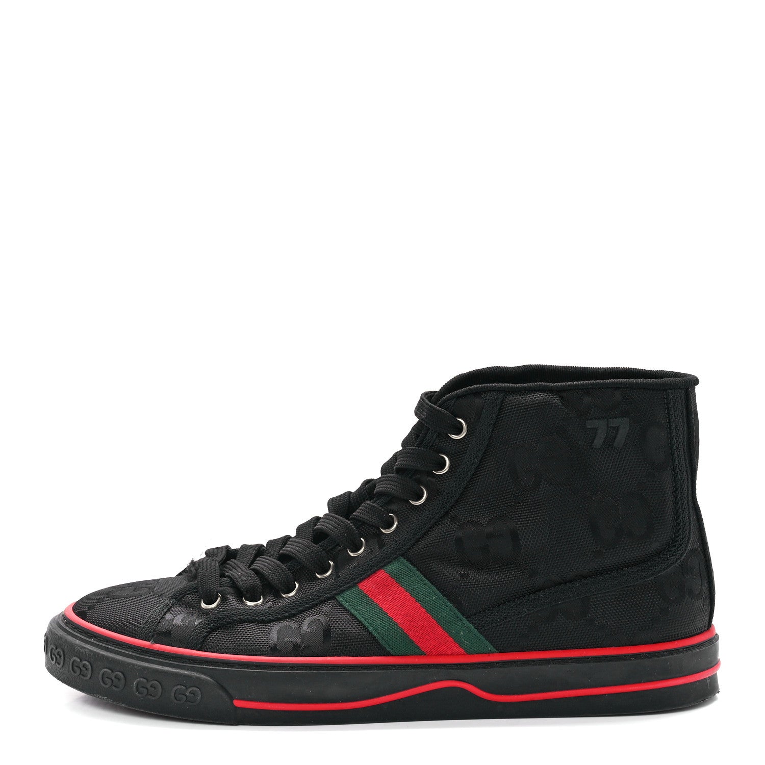 Gucci Econyl Nylon Web Monogram Mens Off The Grid 1977 Tennis High Top Sneakers 8 Black 1 of 7