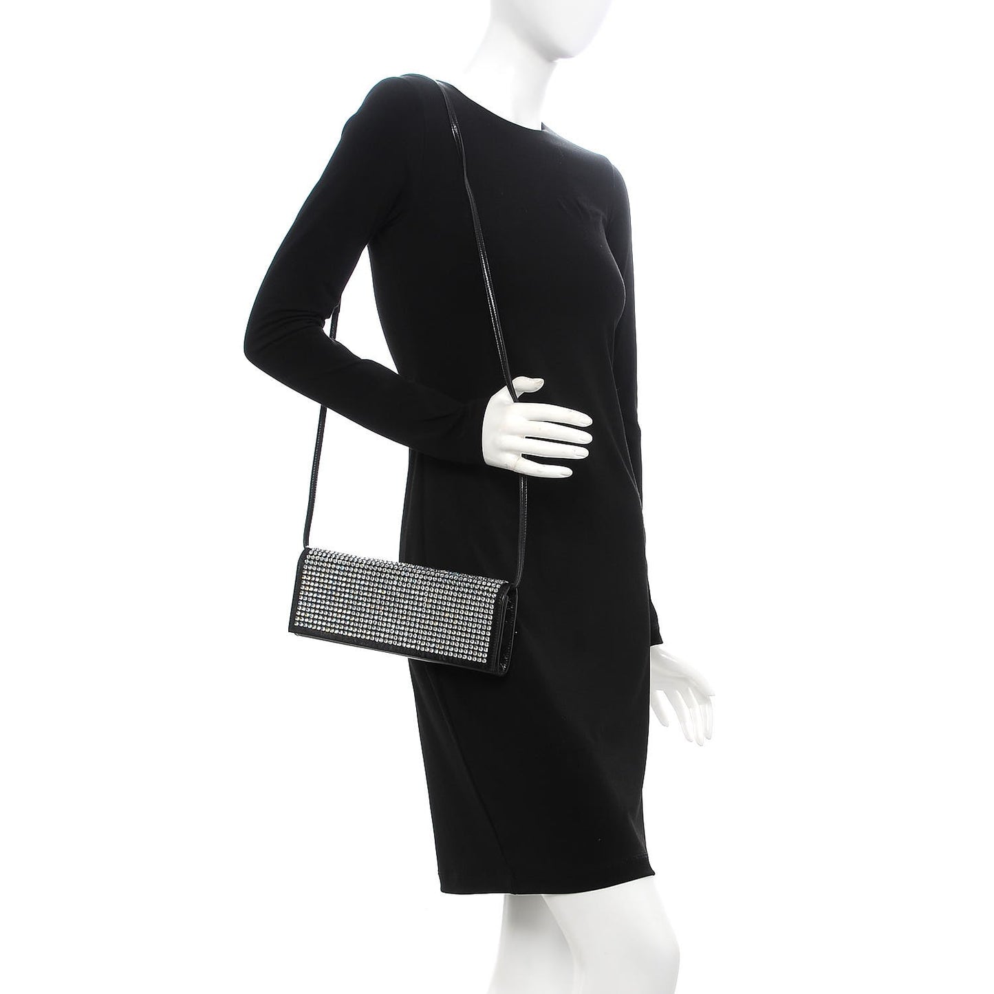 Glossed Calfskin Crystal Fetiche Clutch Nero Black