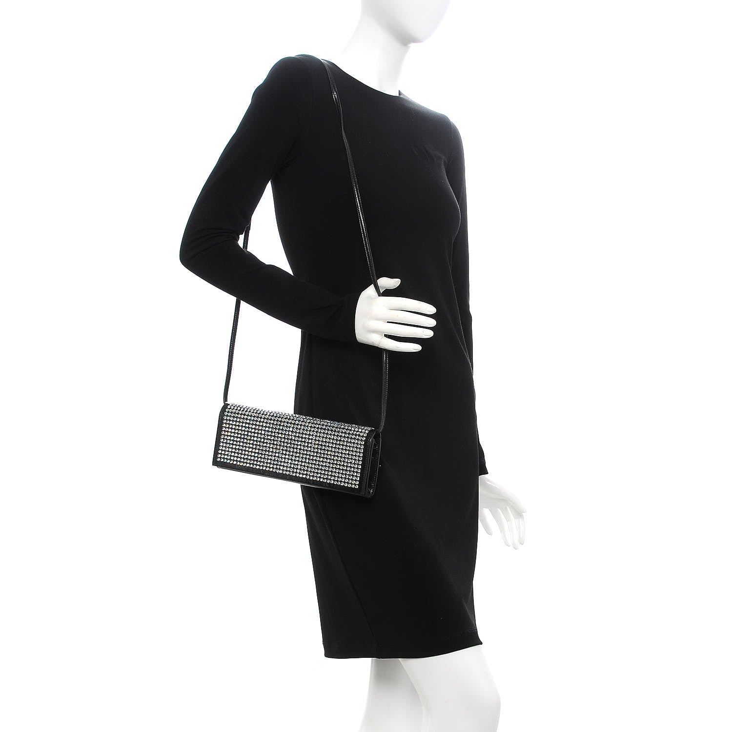 Saint Laurent Glossed Calfskin Crystal Fetiche Clutch Nero Black 2 of 7