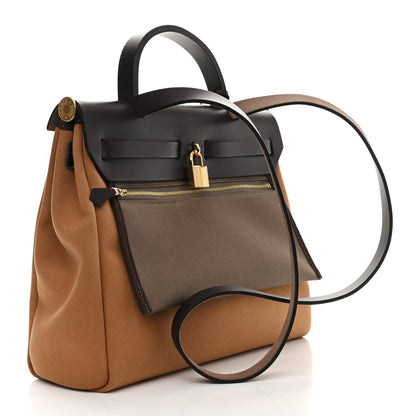 Hermes Toile Officier Vache Hunter Verso Herbag Zip Retourne PM 31 Dune Etoupe Ebene 4 of 12
