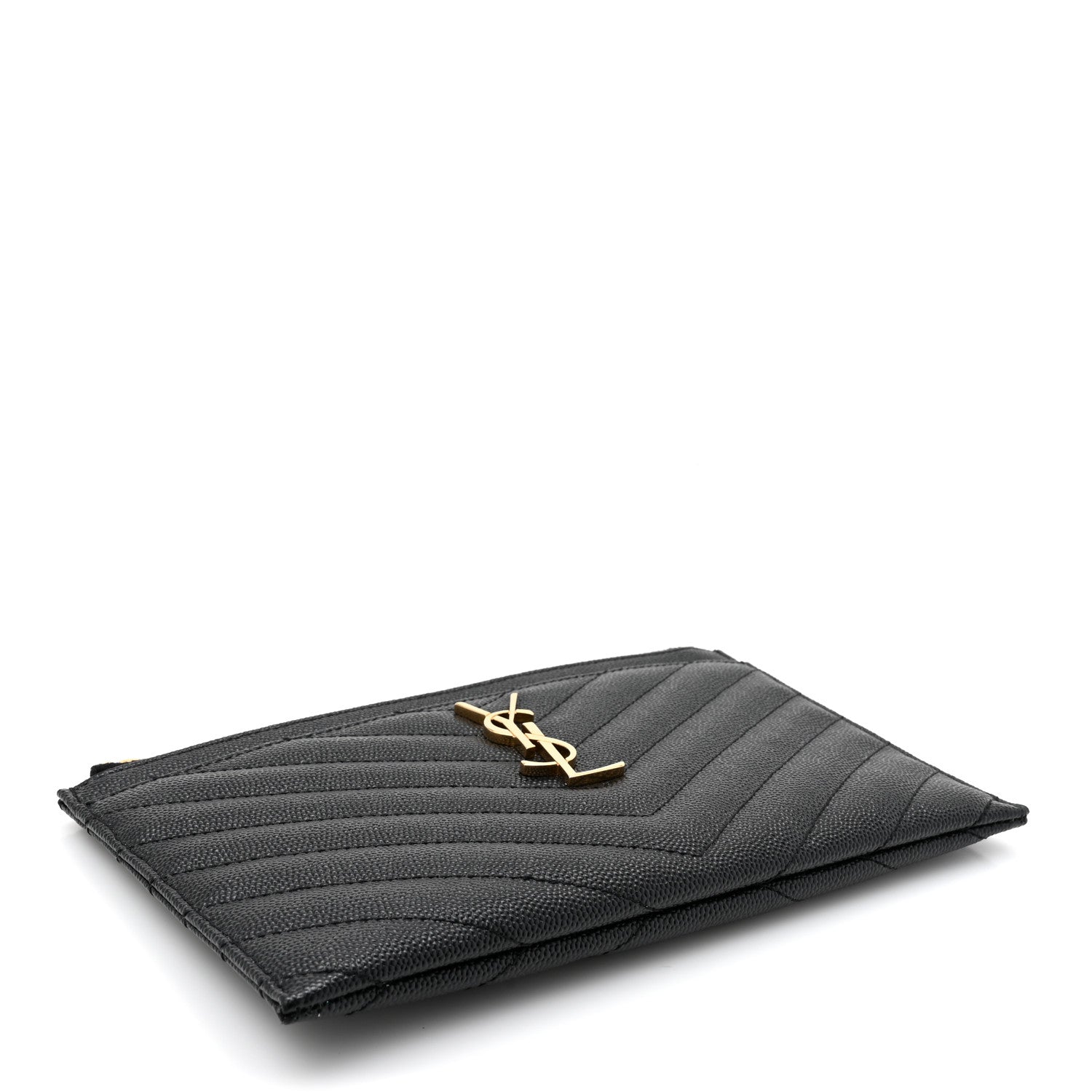 Saint Laurent Grain De Poudre Chevron Monogram Bill Pouch Black 4 of 11