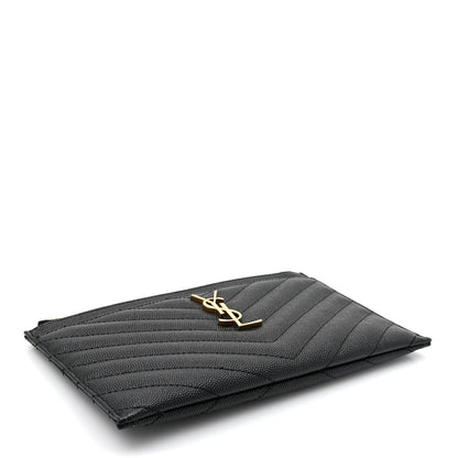 Saint Laurent Grain De Poudre Chevron Monogram Bill Pouch Black 4 of 11