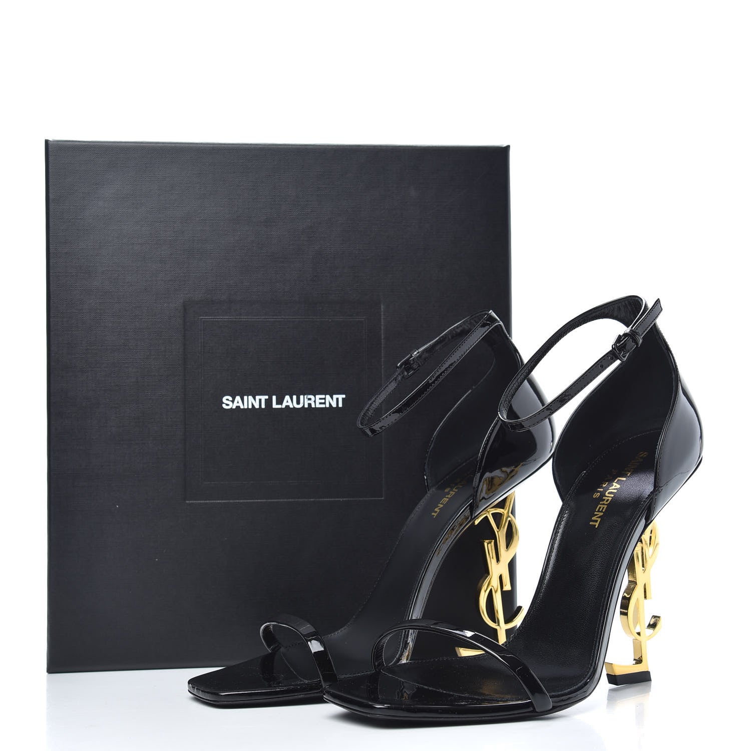 Saint Laurent Patent Calfskin Opyum 110 Sandals 40 Black Gold 7 of 8
