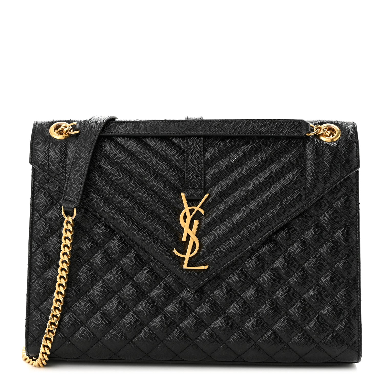 Saint Laurent Grain De Poudre Textured Mixed Matelasse Large Triquilt Monogram Satchel Black 1 of 15