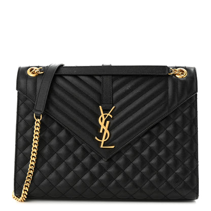 Saint Laurent Grain De Poudre Textured Mixed Matelasse Large Triquilt Monogram Satchel Black 1 of 15