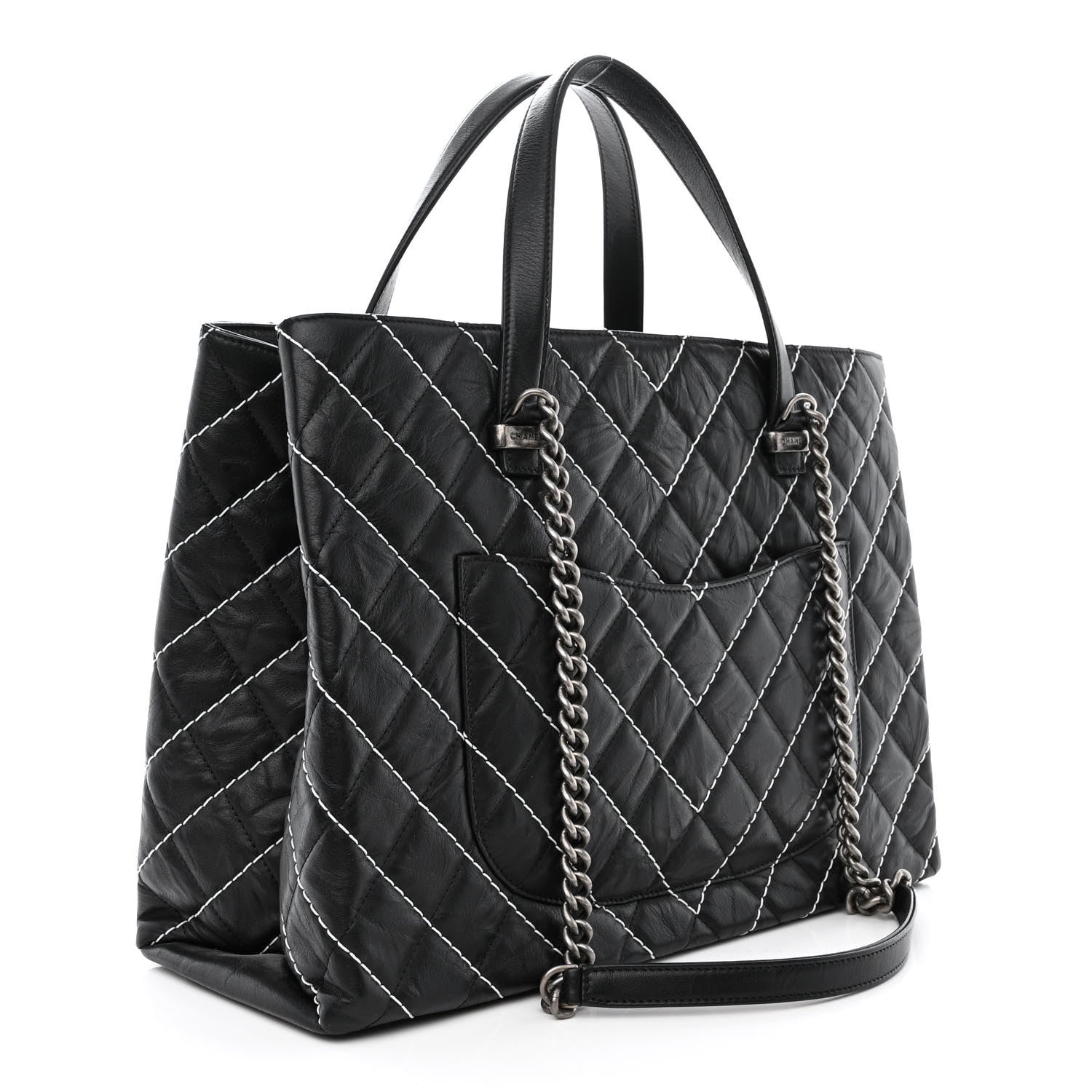 Chanel Calfskin Chevron Stitched Shopping Tote Black 3 of 10