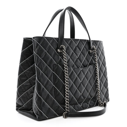 Chanel Calfskin Chevron Stitched Shopping Tote Black 3 of 10