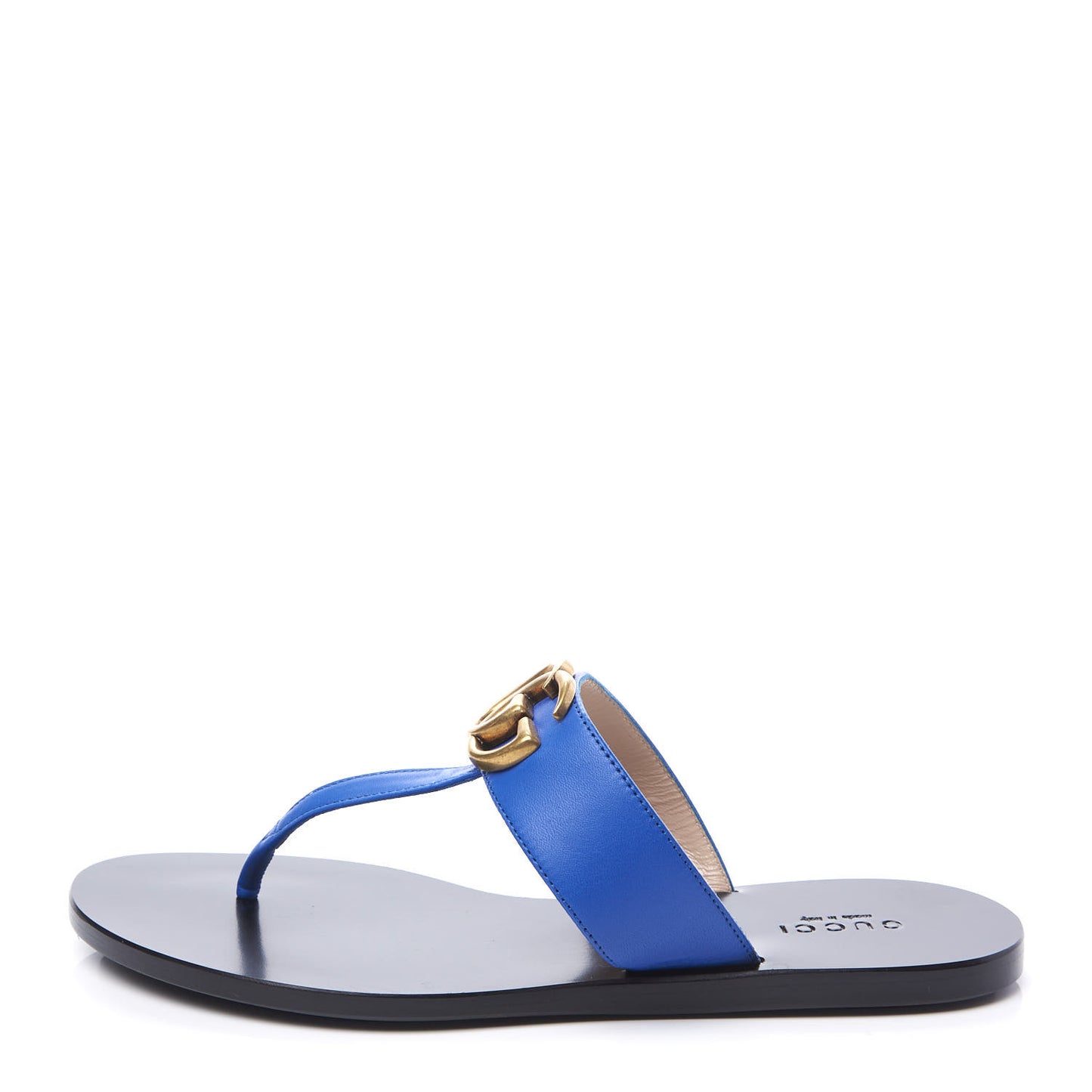 Calfskin GG Marmont Thong Sandals 35.5 Shiny Electric Blue
