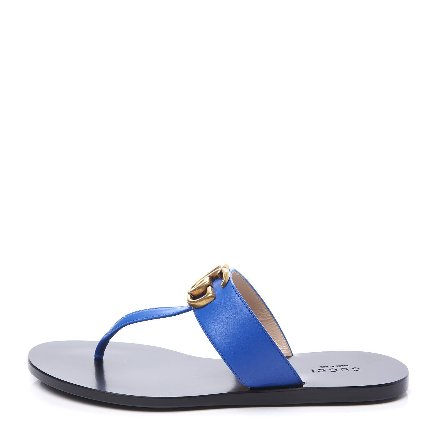 Gucci Calfskin GG Marmont Thong Sandals 35.5 Shiny Electric Blue 1 of 9