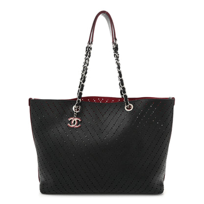 Chanel Perforated Grained Calfskin Large Shopping Tote Black 1 of 12