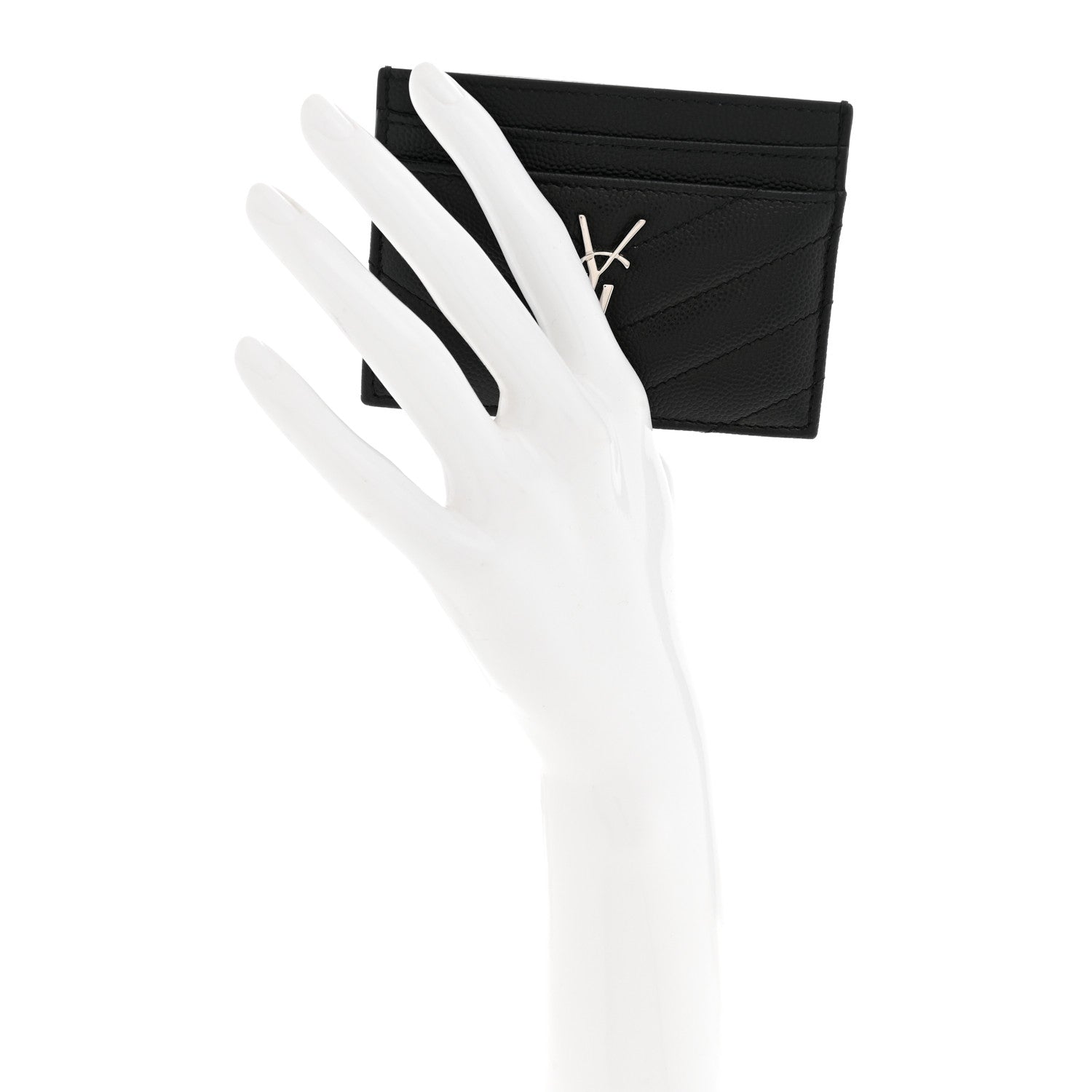 Saint Laurent Grain De Poudre Matelasse Chevron Monogram Credit Card Case Black 2 of 8