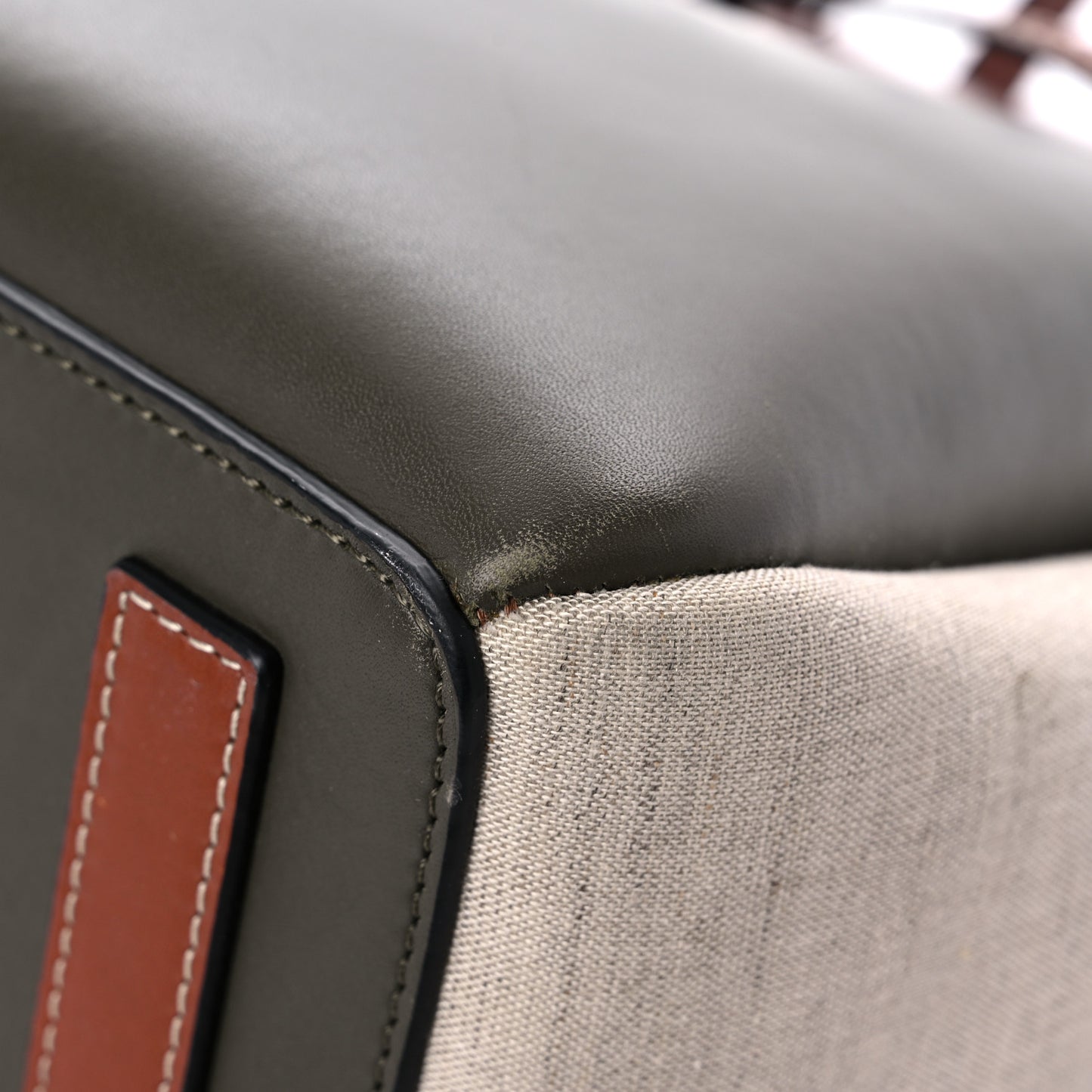 Calfskin Linen Lazo Tote Khaki Green