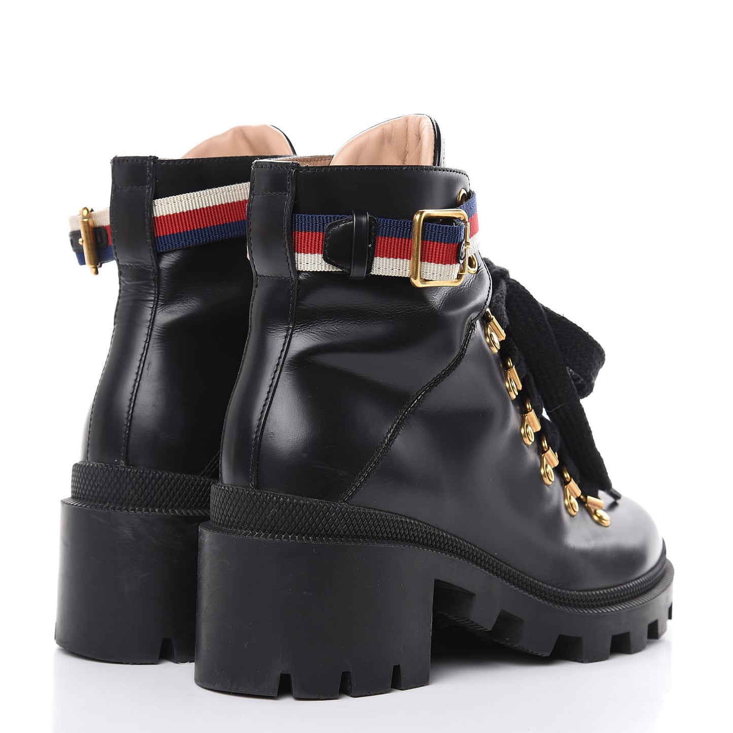 Calfskin Sylvie Web Lace Up Combat Boots Black 35.5 Black