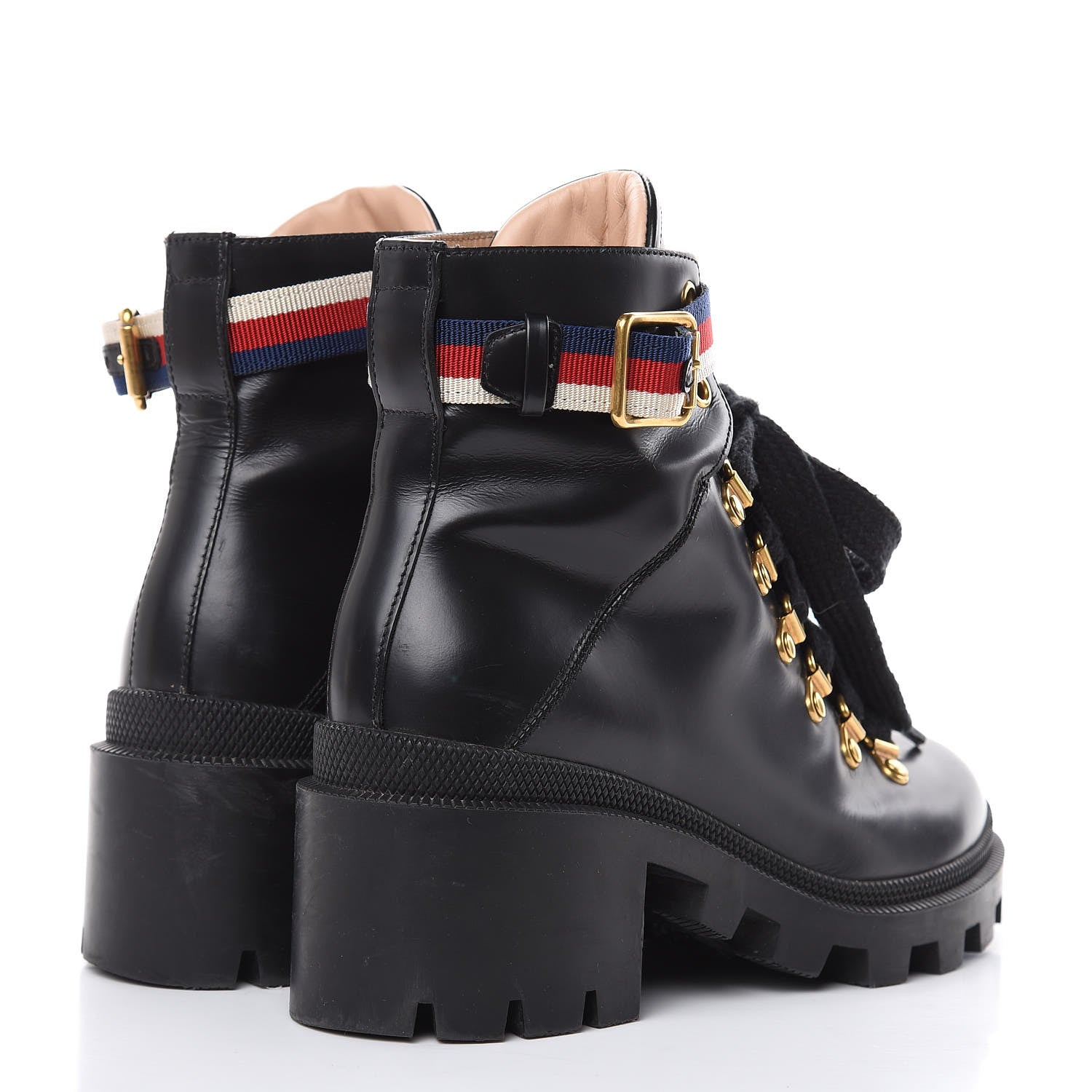 Gucci Calfskin Sylvie Web Lace Up Combat Boots Black 35.5 Black 4 of 12
