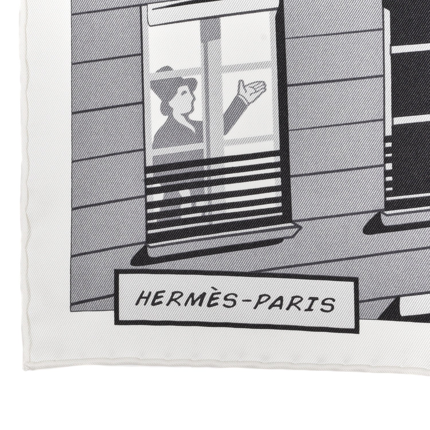 Hermes Silk Minuit Au Faubourg Scarf 70 White Gris Black 3 of 4