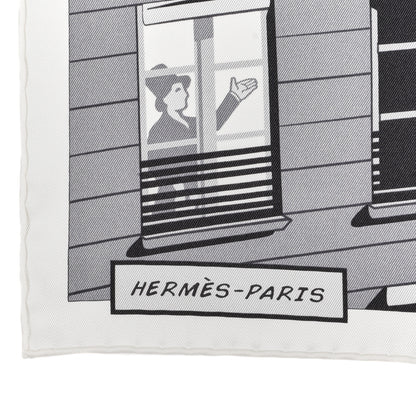 Hermes Silk Minuit Au Faubourg Scarf 70 White Gris Black 3 of 4