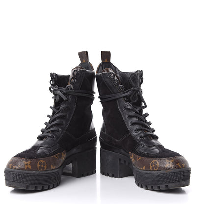Louis Vuitton Suede Calfskin Monogram Checkpoint Platform Desert Boots 37 Black 4 of 14