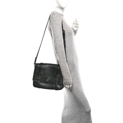 Gucci Calfskin Crocodile GG Double Buckle Medium Messenger Bag Black 3 of 12