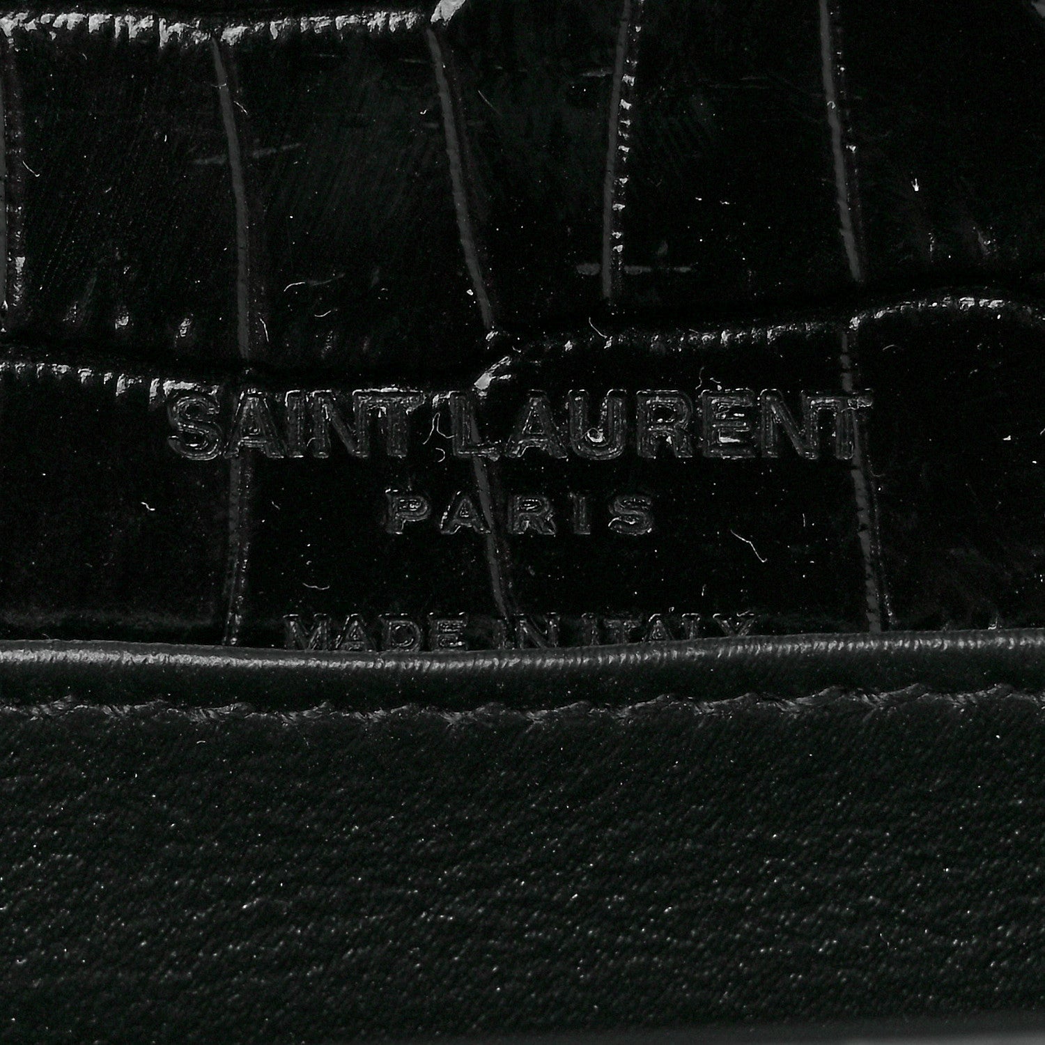 Saint Laurent Calfskin Crocodile Embossed Monogram Kate Belt Bag Black 6 of 8