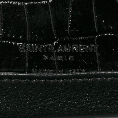 Saint Laurent Calfskin Crocodile Embossed Monogram Kate Belt Bag Black 6 of 8