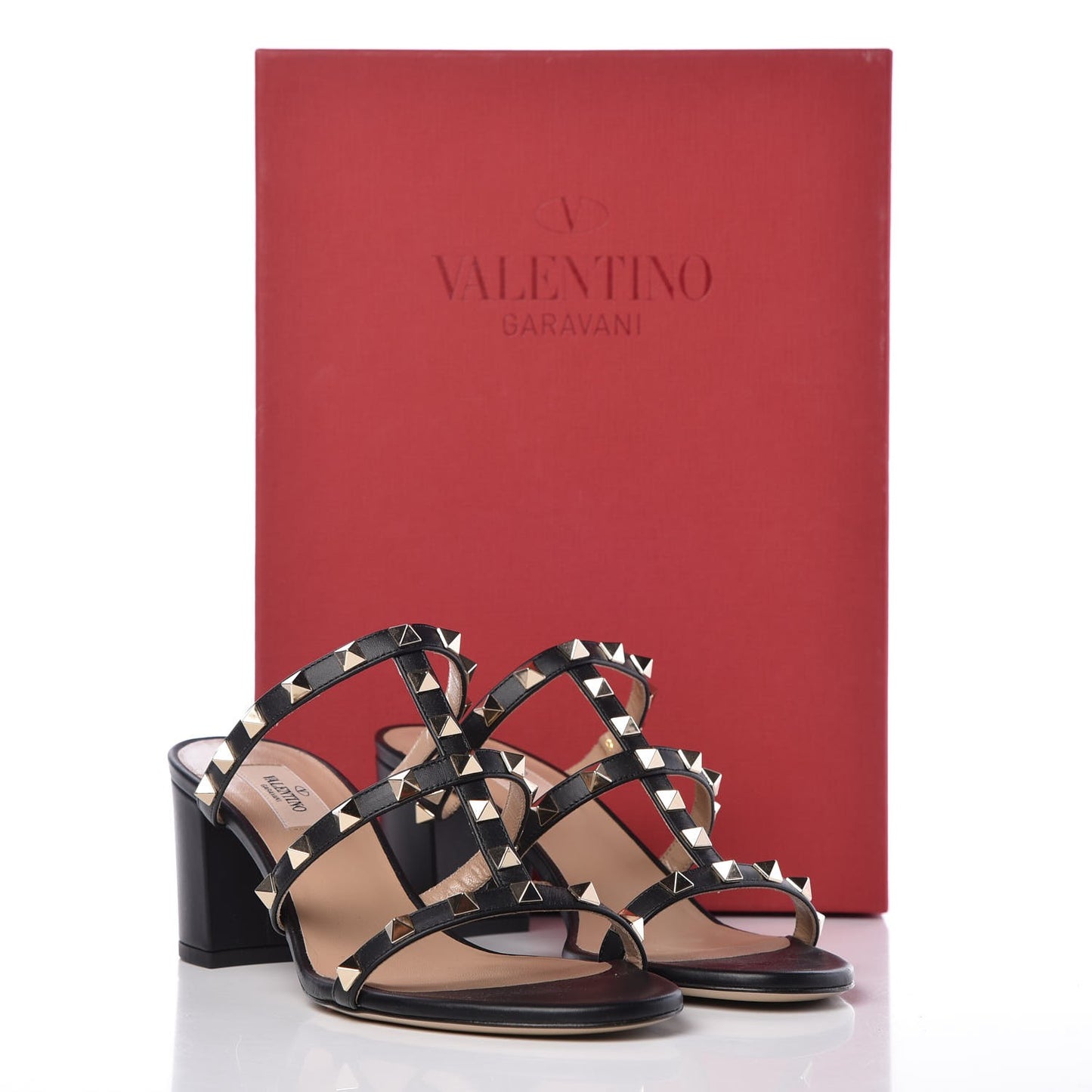 Calfskin Rockstud 60mm Caged Slide Sandals 38.5 Black