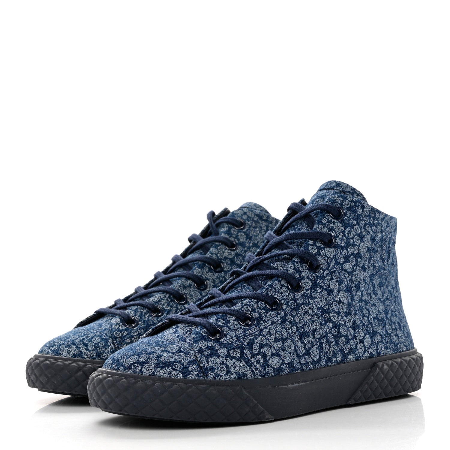 Chanel Printed Denim Quilted High Top Sneakers 39.5 Dark Blue 3 of 9
