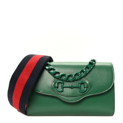 Gucci Azalea Calfskin Web Monochrome Mini Horsebit 1955 Chain Shoulder Bag Emerald 1 of 10