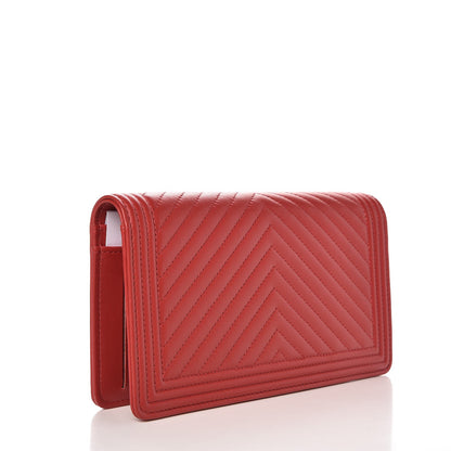 Chanel Calfskin Chevron Quilted Boy Yen Wallet Dark Red 3 of 9