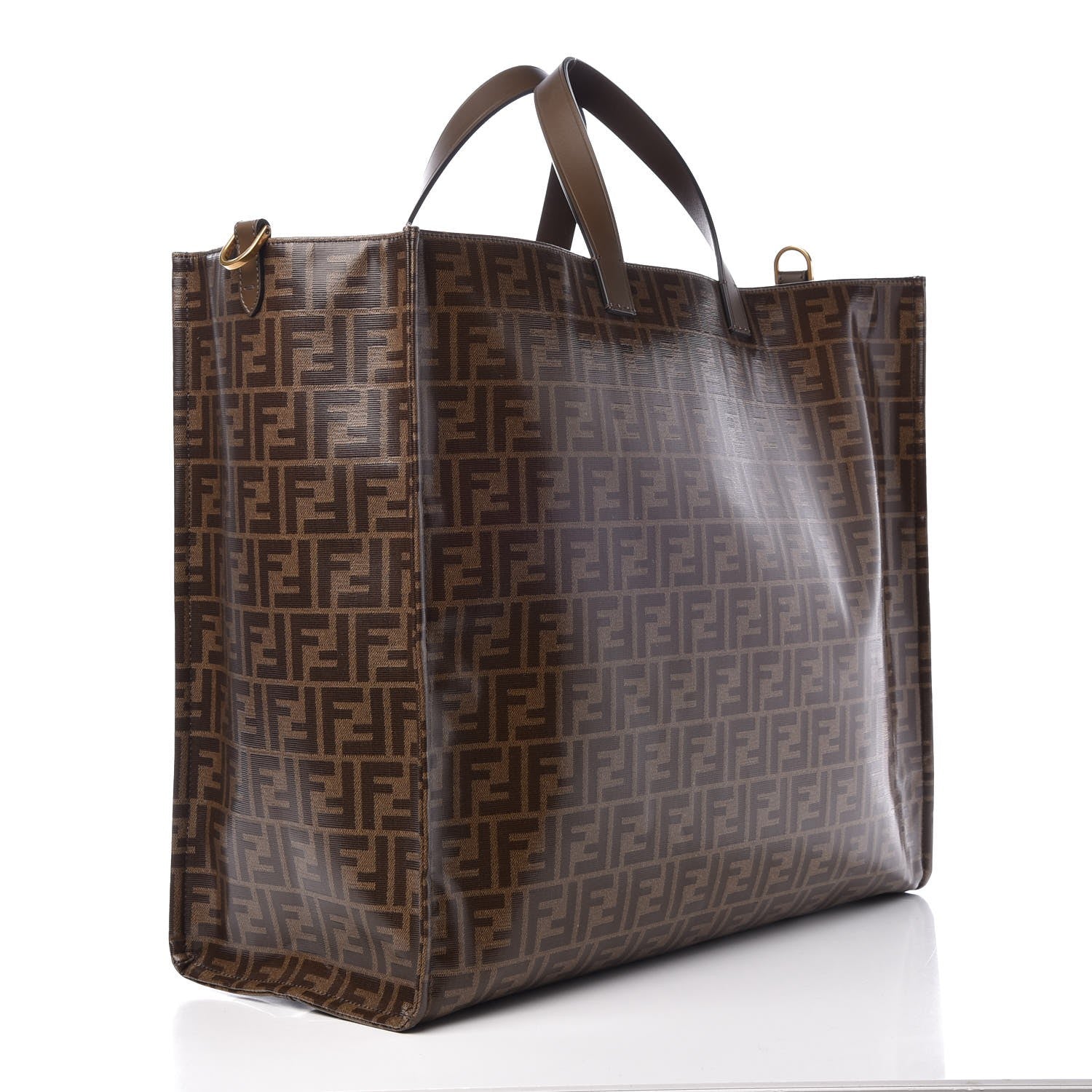 Fendi X FILA Glazed Fabric FF 1974 Mania Large Shopping Tote Bag Mogano Panna White 3 of 8