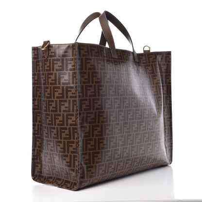Fendi X FILA Glazed Fabric FF 1974 Mania Large Shopping Tote Bag Mogano Panna White 3 of 8