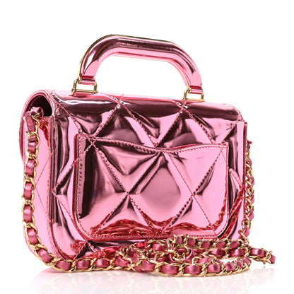Chanel Mirror Metallic Calfskin Quilted Mini Top Handle Flap Pink 3 of 11