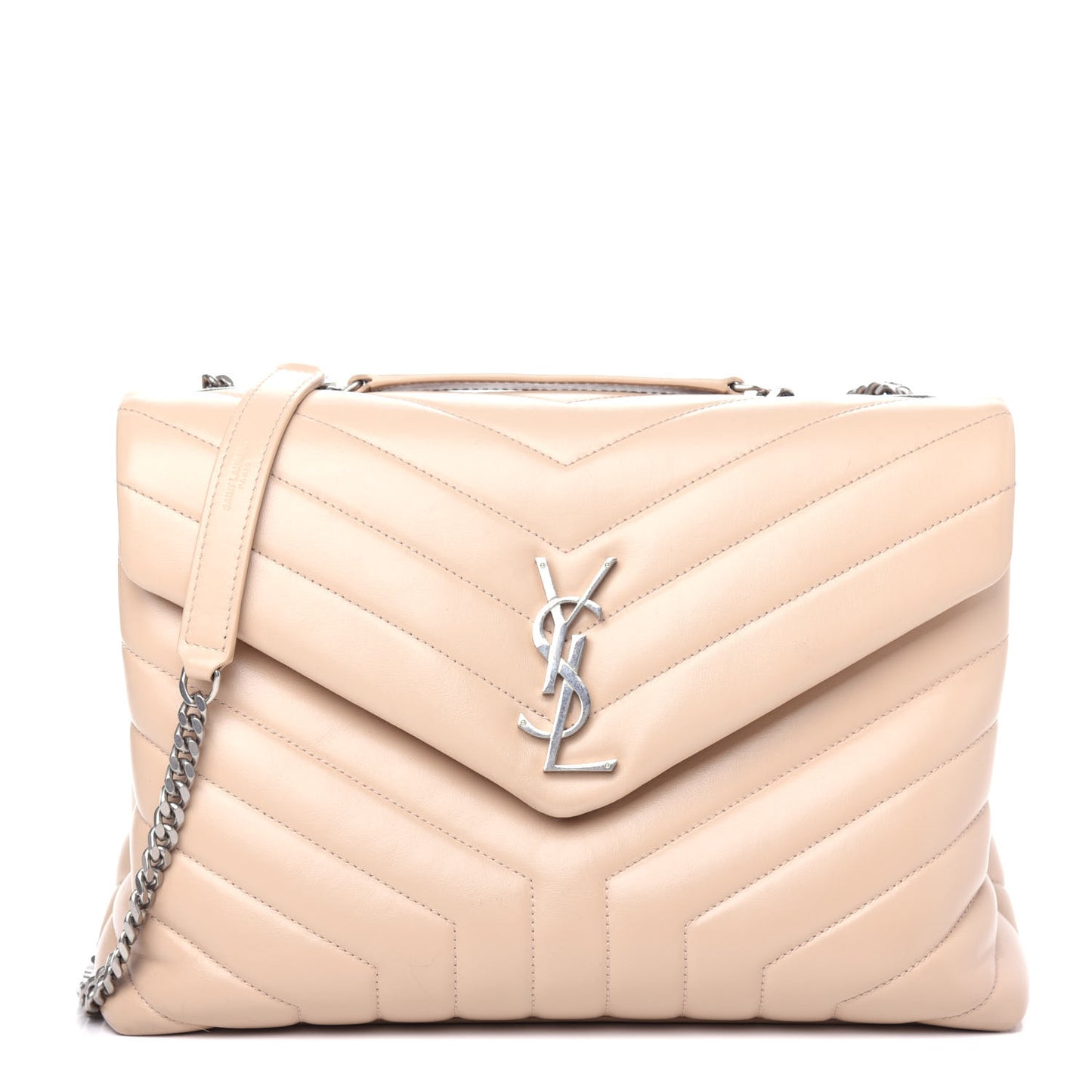 Calfskin Y Quilted Monogram Medium Loulou Chain Satchel Nude Powder