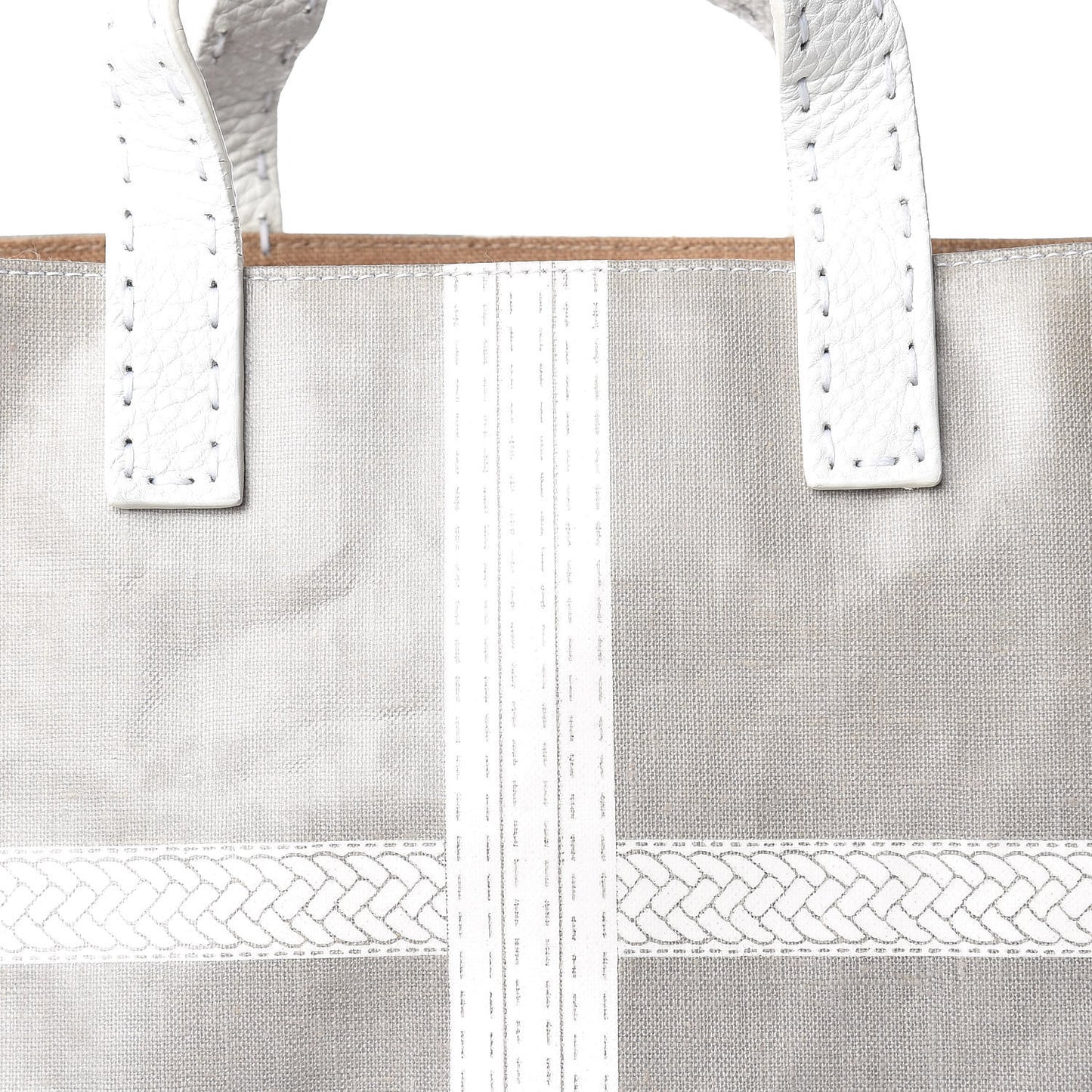 Coated Canvas Calfskin Romano Selleria Borghese Print Special Shopping Tote Bianco