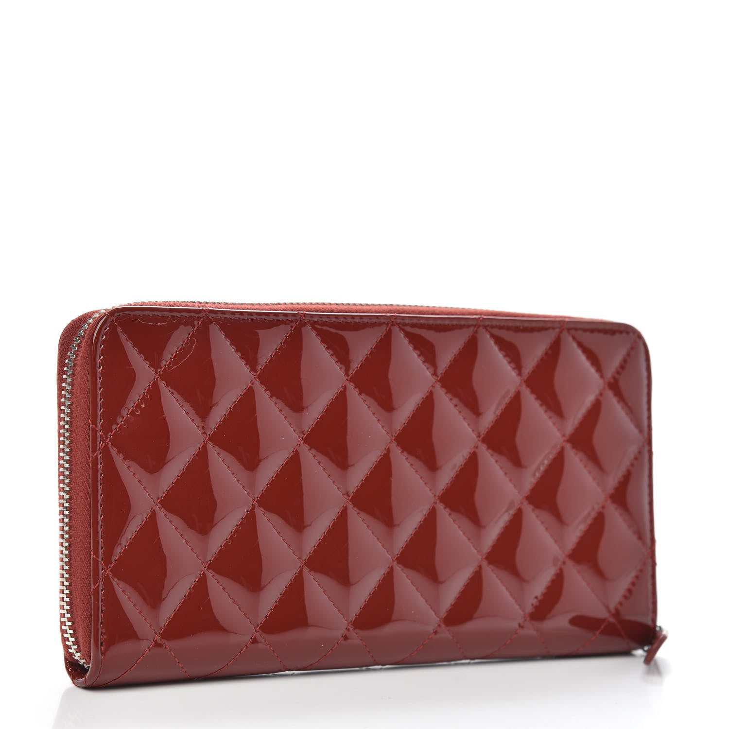 Chanel Patent Quilted Large Gusset Zip Around Wallet Dark Red 3 of 9