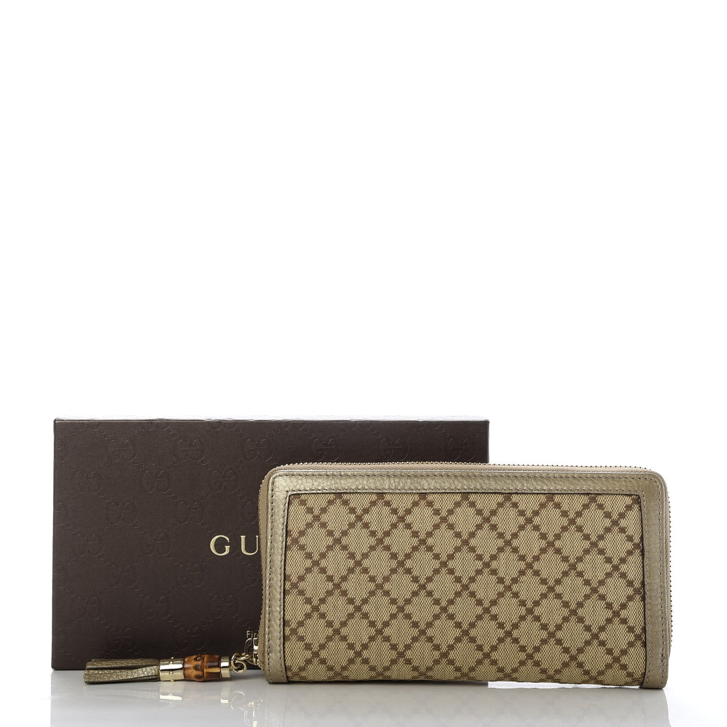 Diamante Bamboo Tassel Zip Around Wallet Gold