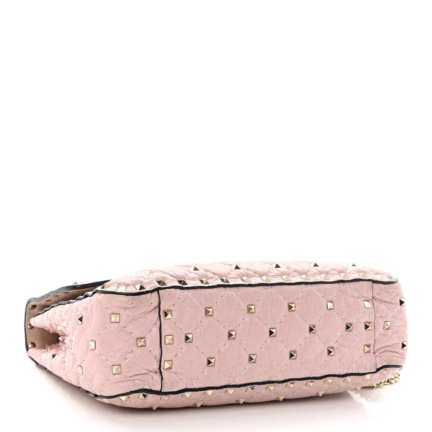 Craquele Nappa Medium Rockstud Spike Shoulder Bag Water Rose