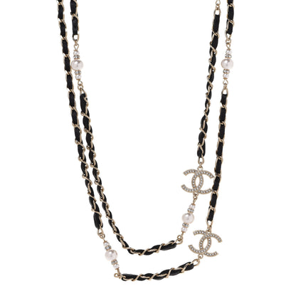 Chanel Pearl Crystal Lambskin CC Long Necklace Gold Black 1 of 6