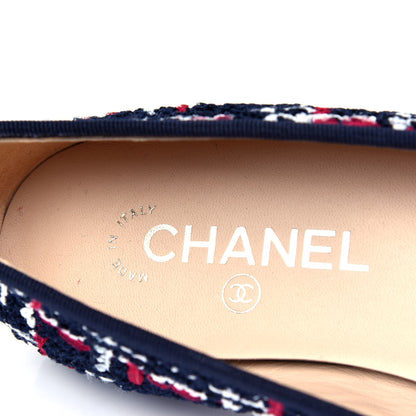 Chanel Tweed Grosgrain Cap Toe Ballerina Flats 38.5 Navy Blue Red Black 6 of 6