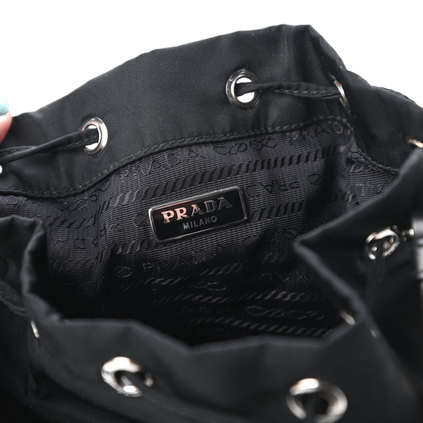 Tessuto Nylon Studded New Vela Mini Bucket Crossbody Bag Black Fuoco