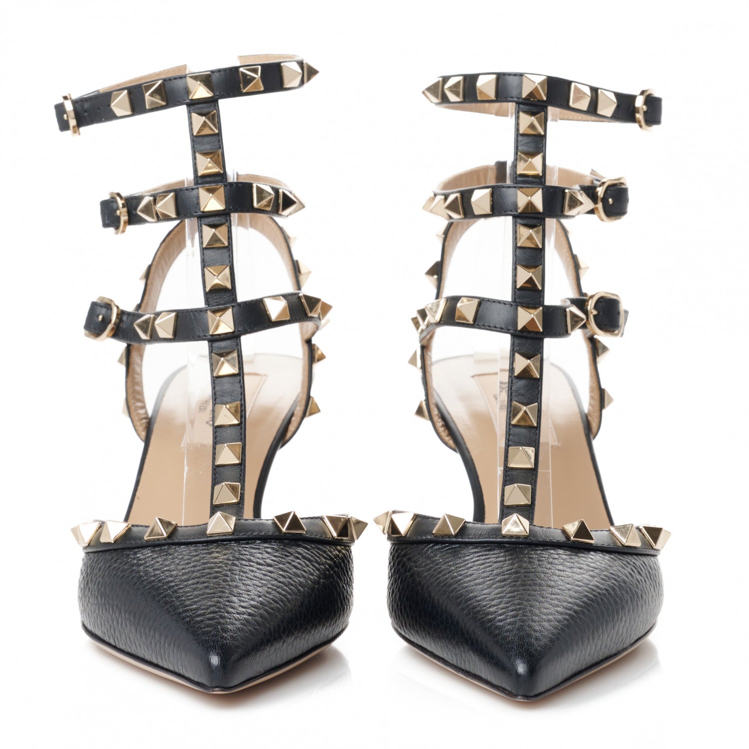 Valentino Garavani Pebbled Calfskin Rockstud Ankle Strap 65mm Pumps 37 Black 2 of 9