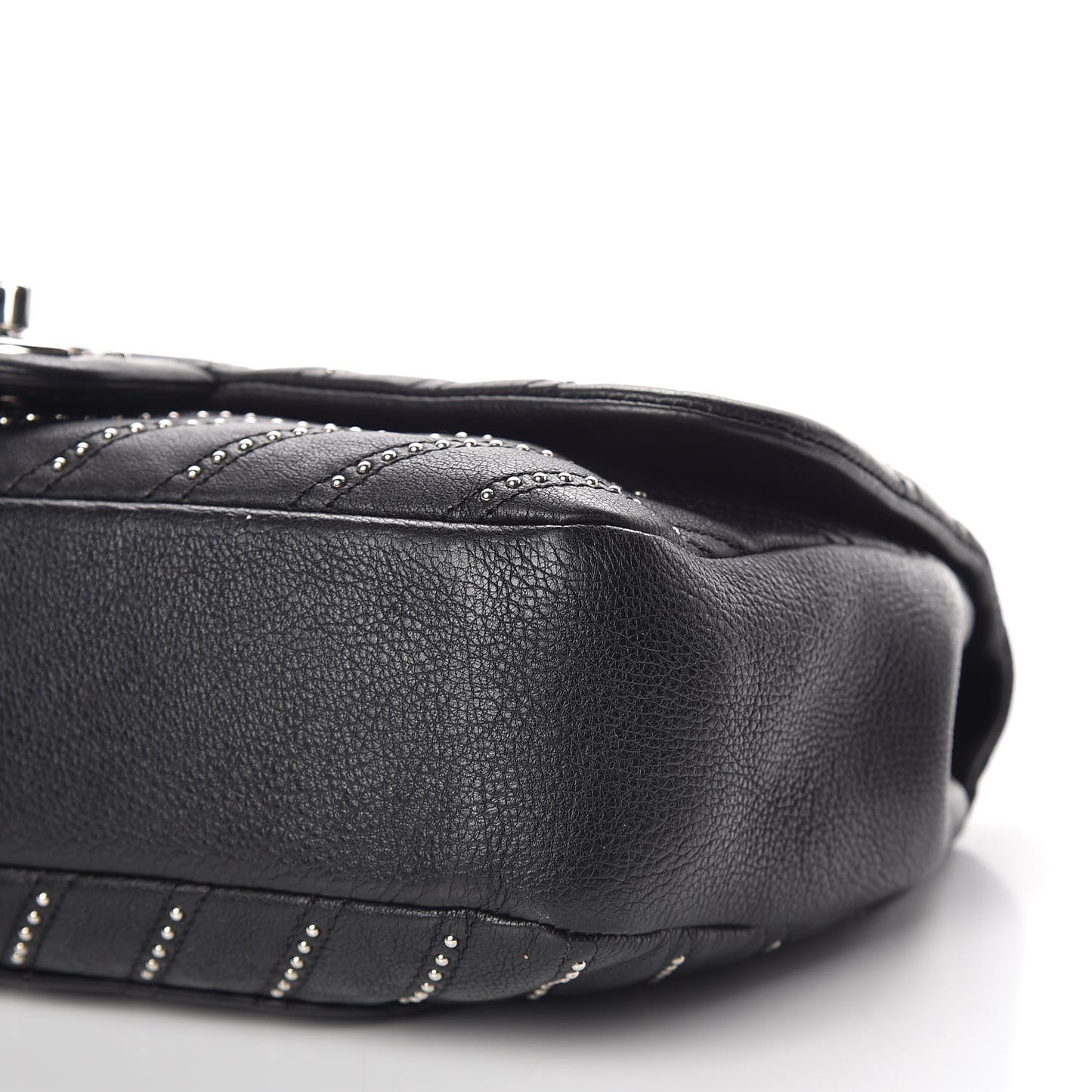 Calfskin Studded Chevron Quilted Medium Stud Wars Flap Black